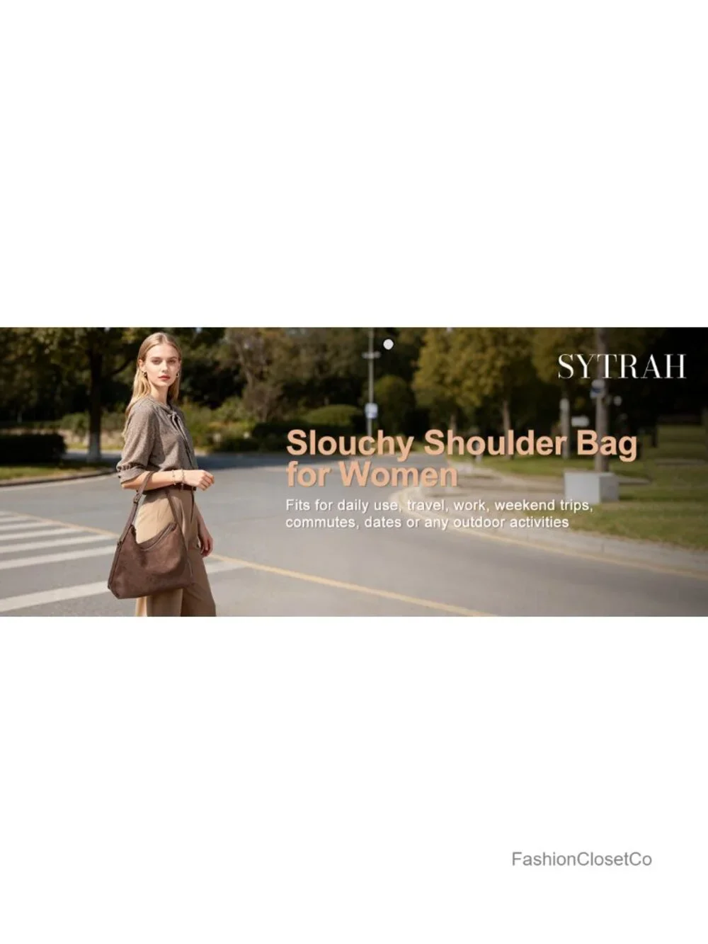 Slouchy Hobo Shoulder Bag with Adjustable Strap 5 Pockets Fits Tablet